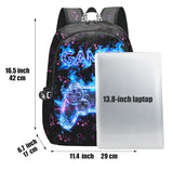 HUWAAI Cool Gaming Neon Backpack for Men Women Game Controller Lightweight College Laptop Backpacks Blue Flame Large Capacity Travel Daypack Laptop Bag with USB Charger Port