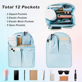 Dansydaisy 11 x 7.8 x 4.7 Inch Mini Backpack Organizer Insert Waterproof Purse Insert Nylon Bag Organizer with Many Pockets for Men and Women, Fits Small Backpacks(Light Blue)
