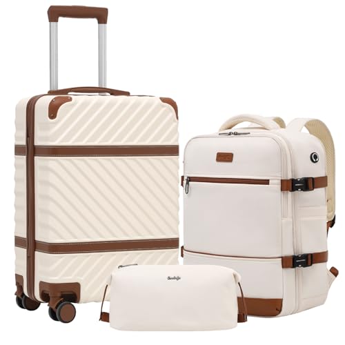 Coolife PC Hardshell Luggage, TSA Lock, Spinner, 3-Piece Set with Backpack
