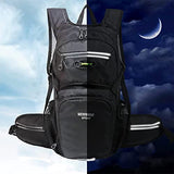 Lemuvlt Hiking Daypack 15L Capacity Waterproof Biking Backpack, Many Compartments Lightweight & Durable - Ideal for Skiing Skating Snowboarding Hiking Running MTB Cycling, Black