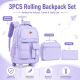 CCJPX Rolling Backpack for Girls Women, 21 inch Roller Wheels School Bookbag, Wheeled Suitcase Backpacks with Lunch Bag for Teen - Purple