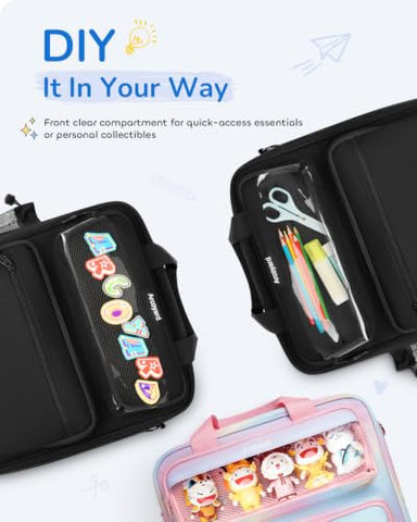 Zipper Binder 3 Ring with Ita Window, 3 Inch D-Ring Binder with Zipper and Strap Fits 14" Laptop, 600+ Sheets Capacity 3-in-1 Shoulder/Backpack/Handle Binder Bag for School Office Commute, Black