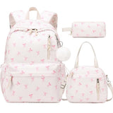 ACESAK Backpack for Girls - Corduroy Girls Backpack with Lunch Bag & Pencil Pouch for Teen Kids Laptop Backpack for Women, Middle High School Bookbag Travel Daypack (Beige Bow Tie)