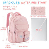 VASCHY Backpack for Girls Ages 8-12, 17 Inch Lightweight School Bag with Clear Pin Display Pouch, Water Resistant Teen Girl Bookbag with Multiple Pockets, Middle School Backpack for Grades 3-6 Pink
