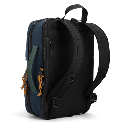 Topo Designs Global Briefcase - Bold Daily Carry Bag, Commute + Travel Pack, Personal Item Compliant, Laptop Sleeve, Removable Adjustable Shoulder Strap, Stowable Backpack Straps (Stone Blue/Forest)