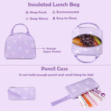 Kimwadalh Bow Backpack for Girls, 3 in 1 Purple Girl Backpack with Lunch Bag Pencil Case for School, Large Capacity Schoolbag for Preschool Middle Teen Girls