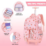 ACESAK Rolling Backpack for Girls, Roller Backpack with Lunch Bag & Pencil Pouch for Teen Girls Kids, Bookbag Backpack with Wheels for Women Elementary Middle High School Travel (Pink Strawberry)