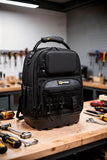 HY Toolbags Tech Pac Pro Professional Tool Backpack with 49 Pockets, Black Nylon, Waterproof Base, Heavy Duty Zipper, 32L Capacity, Tool Organizer for Electrician and HVAC