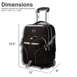 J World Lunar Rolling Backpack. Laptop Bag With Wheels. Wheeled Carry-On Travel Luggage, Black, 19.5 x 13 x 8 Inches