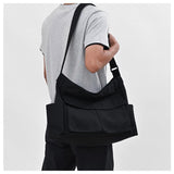 Lauthen.S Grunge Bag Canvas Hobo Crossbody Shoulder Tote Bag for Women and Men Large Messenger Bag with Multiple Pockets Black