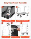 VEVOR Hotel Luggage Cart, Brushed Stainless Steel Finish Bellman's Cart, 1200 LBS Valet Cart with Grey Carpeted Deck and 8-inch Rubber Wheels, Ideal for Hotels, Condos, Resorts, Silver