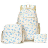 OKBXYUT Bow Backpack for Women, 3 Pcs Cute Kawaii Backpack College Laptop Rucksack Travel Daypack Coquette Aesthetic Nylon Rucksack (White Blue)