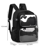 SUSTRALO Black Large Ita Bag Backpack with Insert, Kawaii Pin Display Backpack for College Travel, Work Daypack with Laptop Sleeve