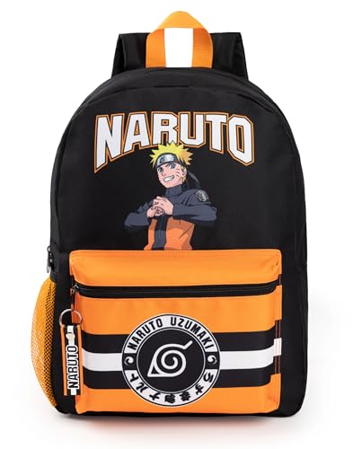 Vanilla Underground Naruto Shippuden Boys Backpack | Black & Orange Rucksack with Adjustable Straps | Uzumaki Hokagi Sports School Bag | Backpacks4Less
