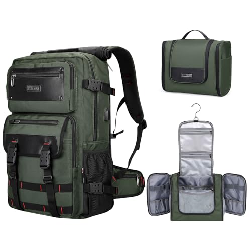 WITZMAN Carry On Travel Backpack for Men Duffle Bags Fit 17 Inch Laptop Airline Approved Laptop Backpack and Toiletry Bag Large Hanging Multi-organization Bathroom Bag