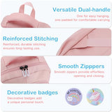 VASCHY Backpack for Girls Ages 8-12, 17 Inch Lightweight School Bag with Clear Pin Display Pouch, Water Resistant Teen Girl Bookbag with Multiple Pockets, Middle School Backpack for Grades 3-6 Pink