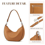 S-ZONE Leather Shoulder Bags for Women Soft Crossbody Bags Classic Crescent Purse Handbags with 2 Shoulder Straps