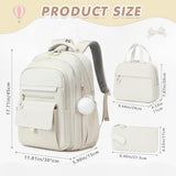 GeeWin Backpacks for Girls, Girls Backpack with Lunch Box & Pencil Case Set, 17 Inch Waterproof Girl Bookbag with Lots of Pockets for Kids, Teens, Elementary Middle High College School Student(Beige)