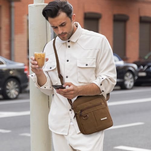 WisePoint Mens Crossbody Bag, Canvas Messenger Bag for Men, Vintage Shoulder Bag with Adjustable Strap and Handle (brown)