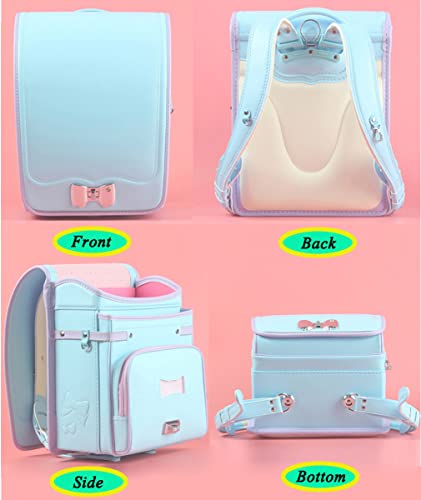 Star-Wind Randoseru Ransel backpack Semi-automatic Lock Japanese school bags for primary school students Leather backpacks for kids boys and girls (Light blue)