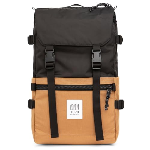 Topo Designs Rover Pack Classic Backpack - Daily Daypack for Commutes, Day Trips, Hikes, Iconic Denver Design, PFAS-Free, Fair Trade (Khaki/Black)