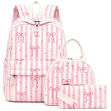 CASLOWIE Backpack for Girls 3PCS Girls Backpack with Lunch Bag Pencil Case Cute Kids Teens School Backpack Set for Elementary Preschool Middle School (Bow Pink Stripes)