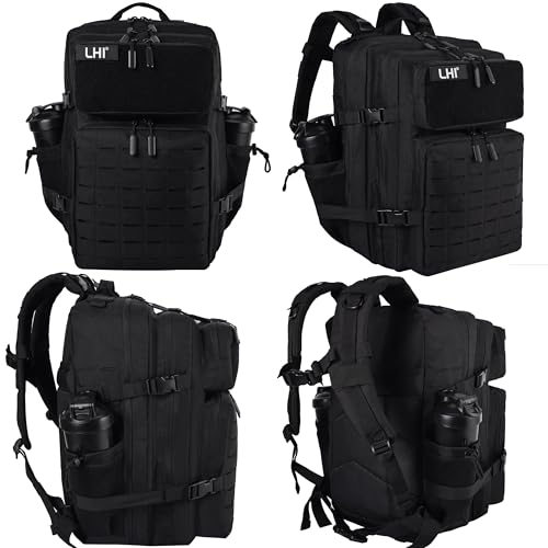 LHI Tactical Military Backpack for Men and Women 45L Large Molle Army Assault Pack 3 Day Travel Backpacks - Black