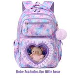 MOONBABY Kids Backpack for Girls Ages 6-12 with Sweet Heart Pocket, 17" Lightweight Elementary Middle School Bookbag, Bowknot Lace Ballet Style