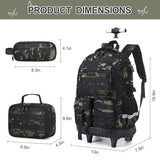 DIGOBAY Camo Rolling Backpack for Boys, 3PCS Tactical Kids Rolling Backpack Set with Lunch Bag & Pencil Case, Boys Wheeled School Bookbag for Elementary, Middle, High School