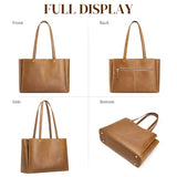 S-ZONE Genuine Leather Tote Bag for Women Work Large Shoulder Handbag with Zipper Compartment for Travel Professional (light brown)