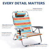 PASAMIC Backpack Beach Chair for Adults Portable, Lay Flat Reclining Beach Chair with 5 Positions, Tall Heavy Duty Folding Chairs with Cup Holder, Cooler Pouch, Storage Pouch, Multicolor Stripe