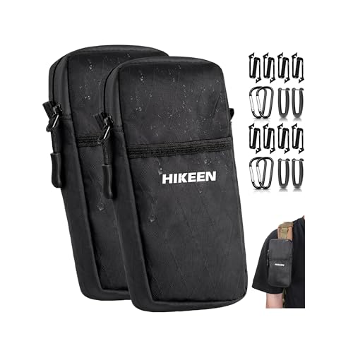 Hikeen X-Pac Backpack Strap Pouch for Smartphone, Weatherproof Durable Tactical Molle Phone Pouch with Carabiner, Molle Backpack Phone Holder Fit Outdoor/Hiking/Climbing 2pcs