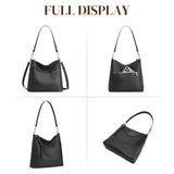 S-ZONE Leather Tote Bag for Women Medium Crossbody Handbags Shoulder Hobo Purse with 2 Removable Straps, Black