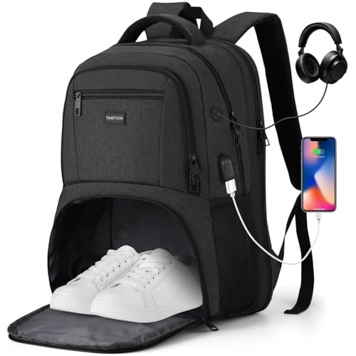 YAMTION Gym Backpack for Men Women with Shoe Compartment,17,3 Inch Bookbag for Boys with USB Port for Workout College Sport