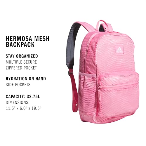 adidas Hermosa Mesh See-Through Backpack – Festival Concert Stadium Beach Bag, 29L, Bliss Pink/2, OSFA