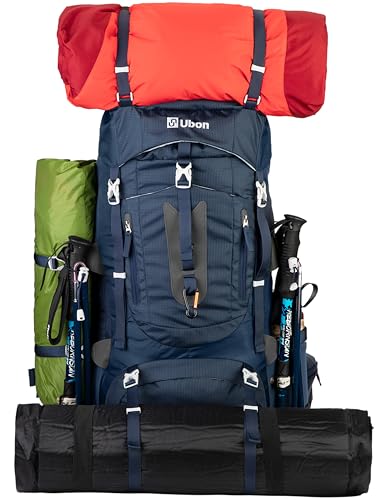 Ubon 60L Lightweight Camping Backpack Internal Frame Backpacks Blue