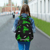 Vozoza Green Motocross Sport Backpack for Girls Kids Boys School Bookbags, Student Laptop Backpack Carrying Bag Casual Lightweight Travel Sports Day Packs