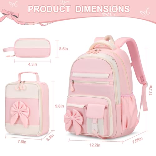 DIGOBAY Backpack for Girls, 3PCS Girls Backpack for School with Lunch Bag Pencil Case, Cute Kids Teens Bookbag for Kindergarten Elementary Preschool Middle School (Pink)