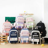 WEGUZIX Kawaii 5PCS Backpack Set for Teen Girls with Cute Bear Accessories - Aesthetic School Bookbag Back to School Supplies, A-Pink