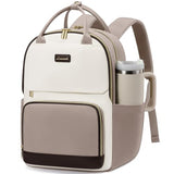 LOVEVOOK Laptop Backpack for Women with Giant Tumbler Holder Pocket, 15.6 inch Travel Work Backpack Purse for Teacher Nurse, Waterproof College Book Bag Cute Casual Daypack, Beige-Nude