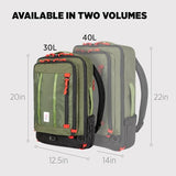 Topo Designs Global Travel Bag – 30L or 40L - Carry-On Compliant Most Airlines, Durable Travel Duffel Bag, Clam Shell Main Pocket, Laptop Sleeve, Backpack, Luggage (30L / Original Olive)