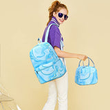 LOIDOU Backpack for Teen Girls Bookbags School Backpack with Lunch Box and Pencil Case 3 in 1 School Bags Set (Marble Blue)