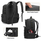 Rexmica Tool Bag Backpack for Men with 3 Tool Pouches, Heavy-Duty Tool Storage Organizer Bag with Padded Shoulder & Waist Support, Tactical Work Tool Bag for Electrician, Repairman, HVAC Techs, Black