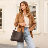 S-ZONE Leather Crossbody Bags for Women Shoulder Bag Multi Compartments Bucket Purses