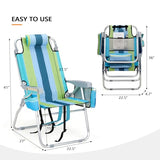 VINGLI Tall Beach Chair 2 Pack Lightweight, Backpack Beach Chair for Adults with 5-Position, Cooler Bag, Cup Holders, Towel Bar, Lightweight Folding Beach Camping Chairs （Blue/Green-16