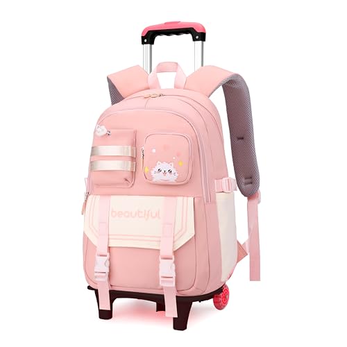 ETAISHOW Cat Print Rolling Backpack for Girls Kids Backpack with Wheels Roller Bookbag Trolley School Bag Wheeled Bag Pink | Backpacks4Less