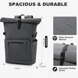 VASCHY Roll Top Travel Backpack for Men, Water Resistant Expandable Large Carry-on Casual Daypack for Work Business Hiking College Gray