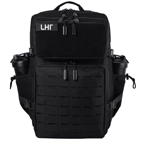 LHI Tactical Military Backpack for Men and Women 45L Large Molle Army Assault Pack 3 Day Travel Backpacks - Black