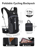 Outplea Foldable Cycling Backpack for Men Women, Small Packable Waterproof Hiking Daypack with Waist Belt, 6L Lightweight Mountain Bicycle Backpack fit Helmet for MTB Biking Skiing Climbing, Black