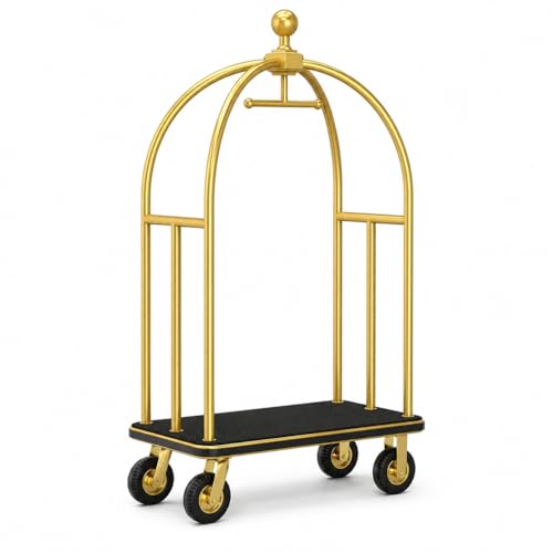 Hotel Luggage Cart, 1600 lb Bellman's Cart with 8-Inch Silent Wheels, Gold